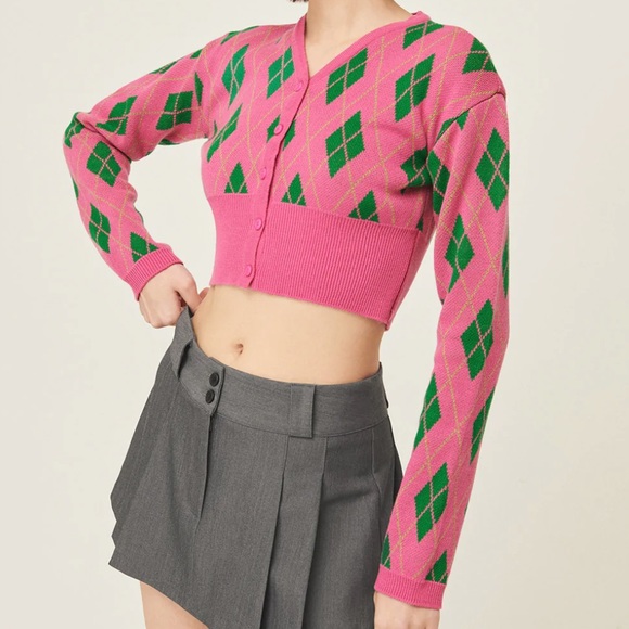 NEW! Storets Loretta Highteen Argyle Cardigan - Picture 4 of 12